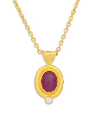 22K & 24K Yellow Gold Muse Ruby & Diamond Oval Pendant Necklace, 16-18"