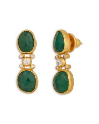 24K Yellow Gold Elements Emerald & Diamond Drop Earrings