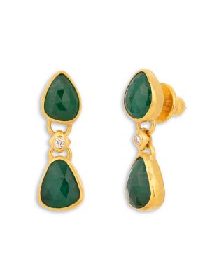 24K Yellow Gold Elements Emerald & Diamond Drop Earrings