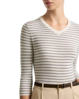 Striped High V Neck Top