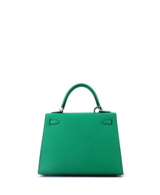 Kelly 25 Handbag Green Epsom with Palladium Hardware