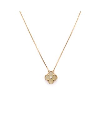  Vintage Alhambra Pendant Necklace 18K Gold and Gold Mother of Pearl with Diamond, 16.25"