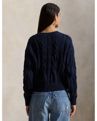 Crewneck Cable Knit Cardigan Sweater