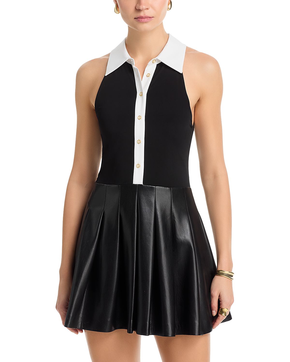 Alice and Olivia Tate Faux Leather Sleeveless Dress