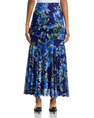 Floral Print Fishtail Mesh Maxi Skirt - Exclusive
