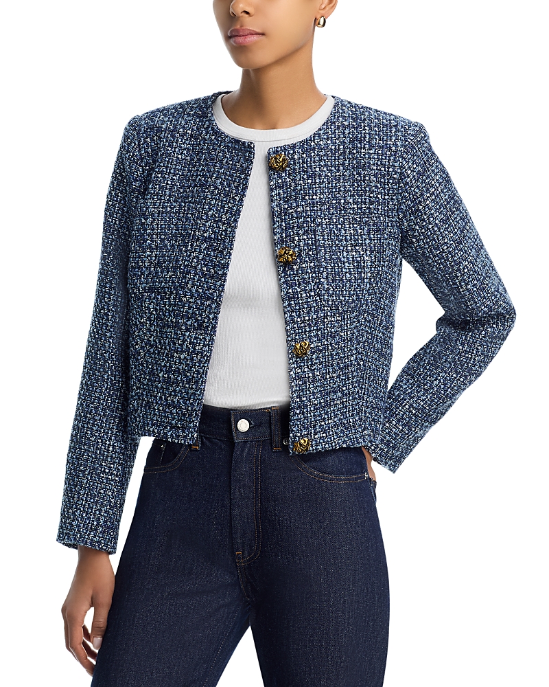 Aqua Collarless Tweed Blazer - Exclusive
