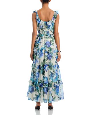 Floral Leaf Ruffle Smocked Maxi Dress - Exclusive 