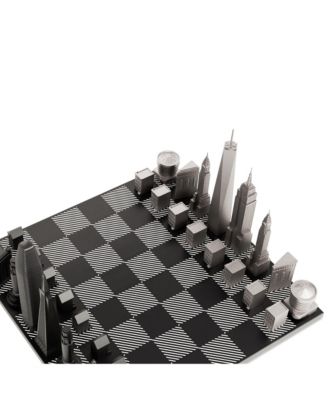  Stainless Steel New York Vs San Francisco with B/W Hatch Chess Board Game Set - 14+ Years