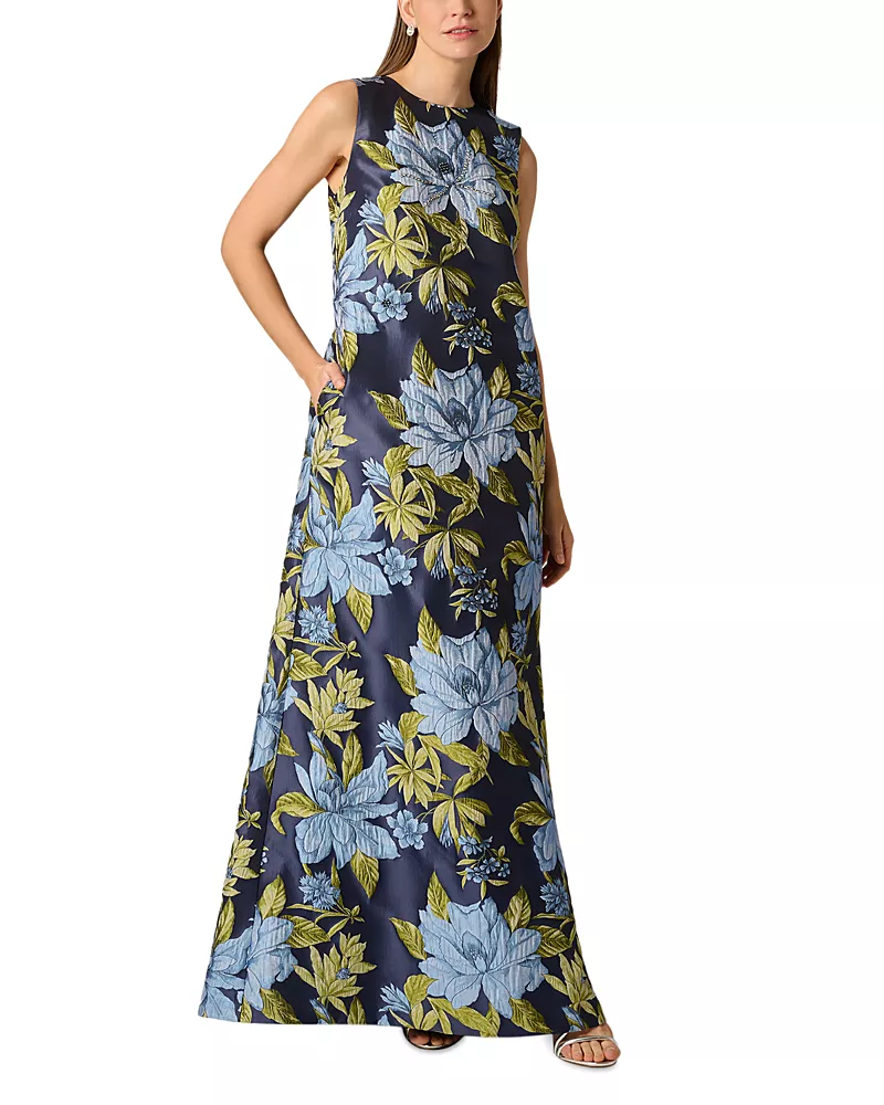 Aidan Mattox Floral Jacquard Trapeze Gown