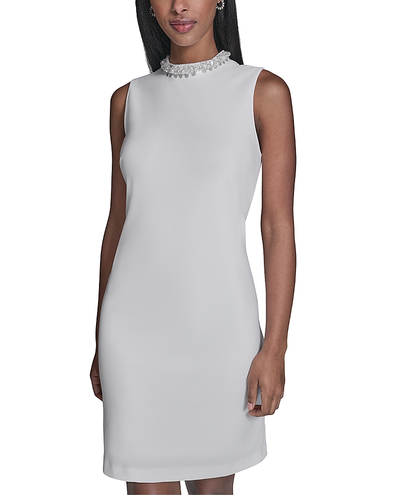 Karl Lagerfeld Paris Embellished Neck Scuba Crepe Dress
