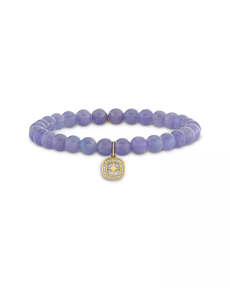 Sydney Evan 14K Yellow Gold Celestial Diamond Starburst & Amethyst Bead Charm Bracelet