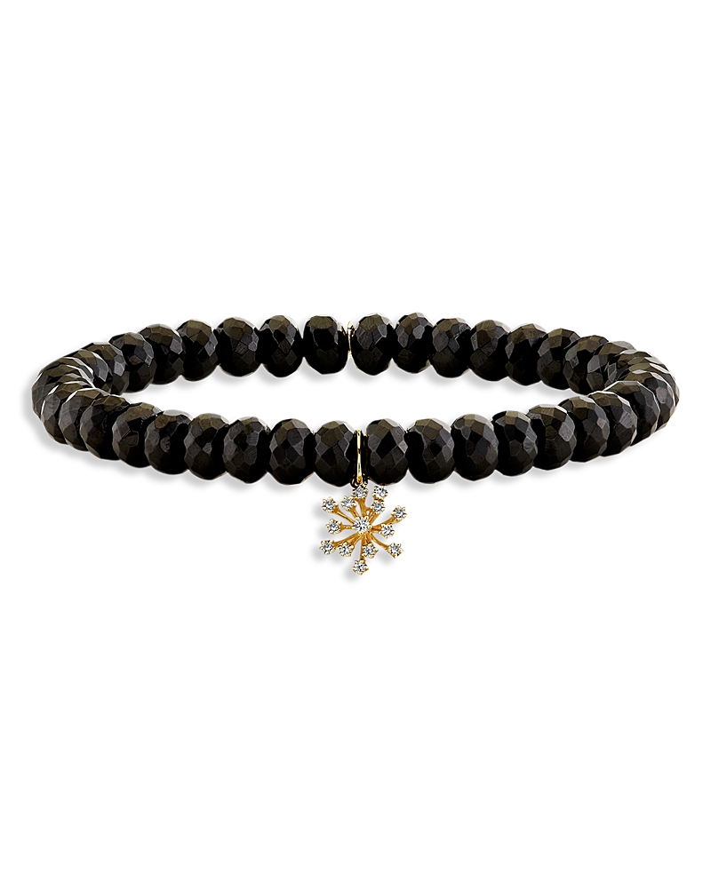 Sydney Evan 14K Yellow Gold Burst Diamond & Black Spinel Flower Charm Bracelet