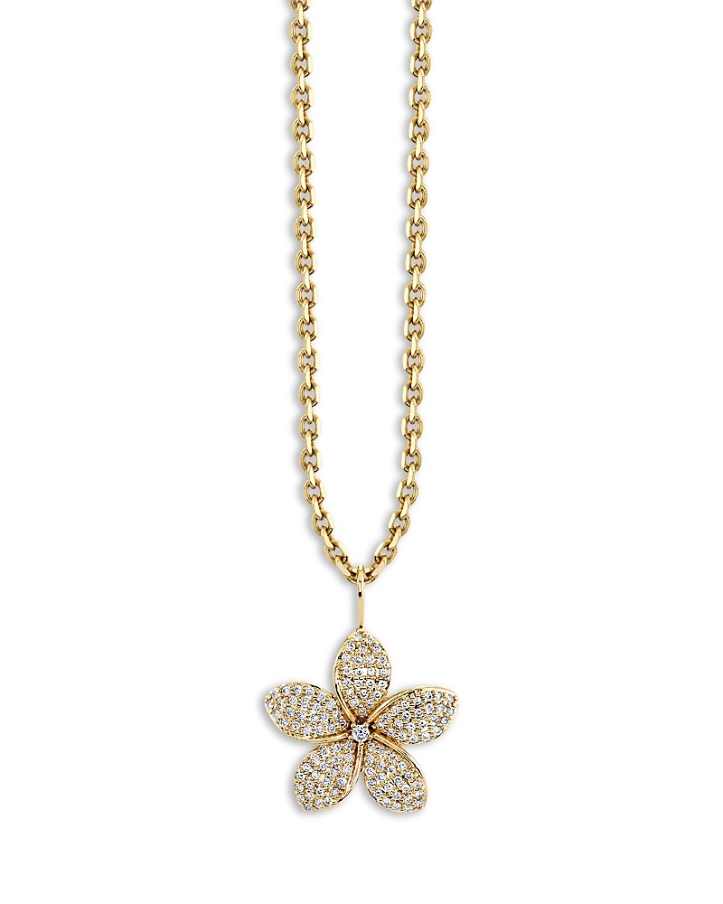 Sydney Evan 14K Yellow Gold Floral Diamond Plumeria Pendant Necklace, 18