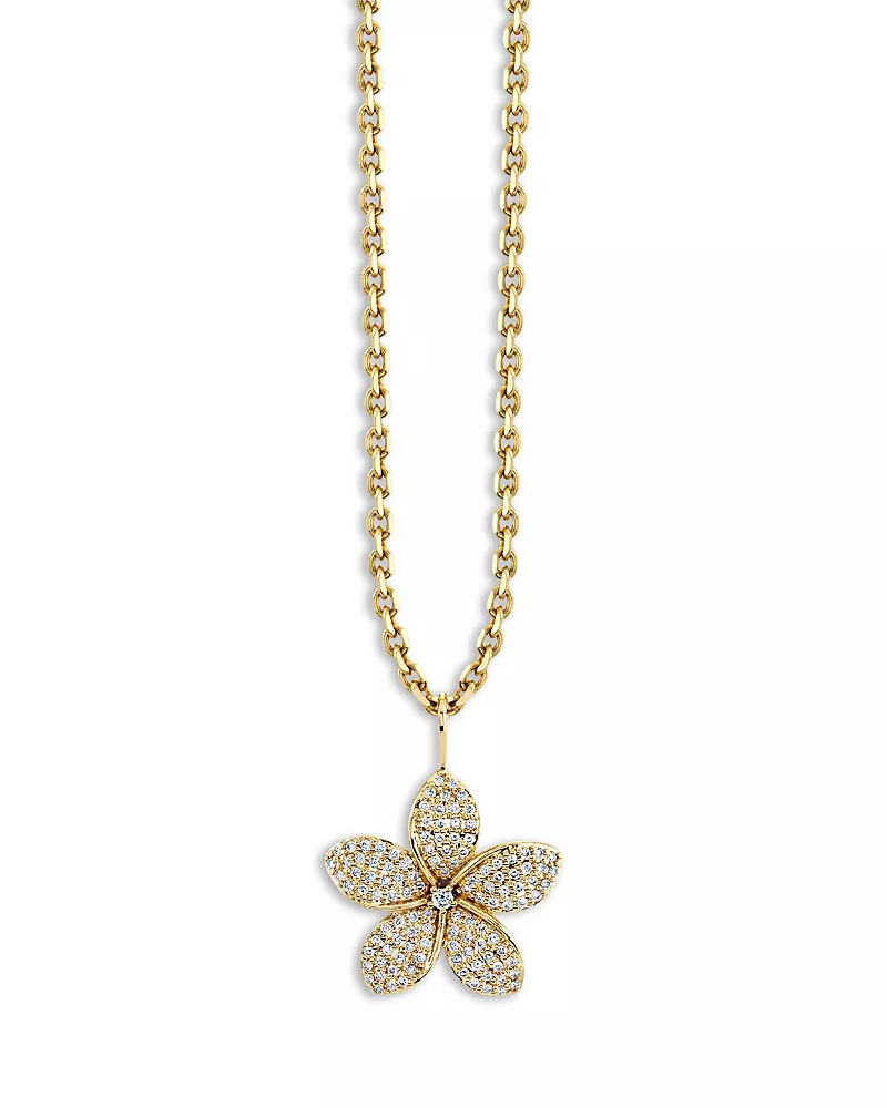Sydney Evan 14K Yellow Gold Floral Diamond Plumeria Pendant Necklace, 18