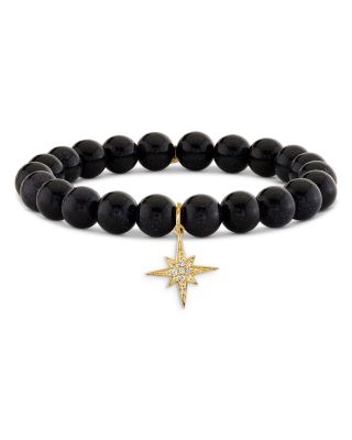 14K Yellow Gold Celestial Diamond & Blue Goldstone Beaded Starburst Charm Bracelet
