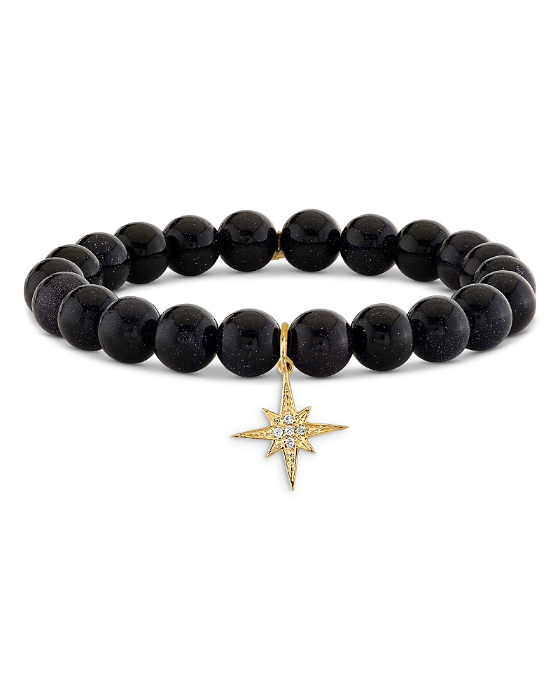Sydney Evan 14K Yellow Gold Celestial Diamond & Blue Goldstone Beaded Starburst Charm Bracelet