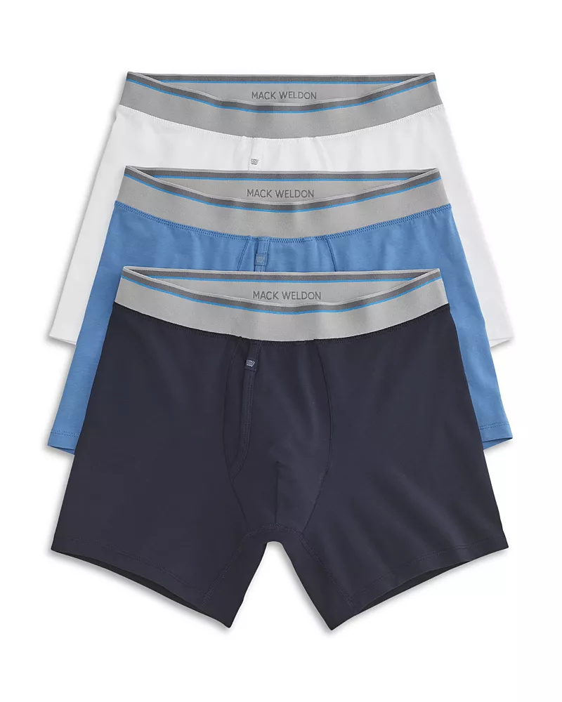 Mack Weldon Pima Stretch Boxer Brief Dean Blue Multi Pack Underwear, Pack of 3