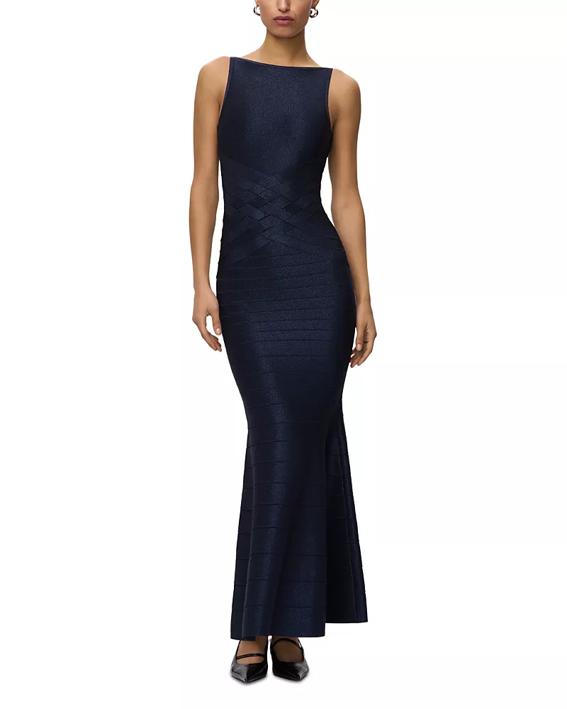 Herve Leger Dion Metallic Gown