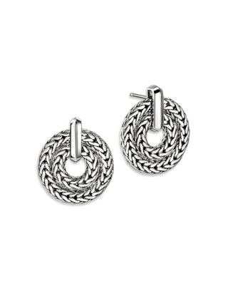 Sterling Silver Icon Woven Circle Doorknocker Drop Earrings