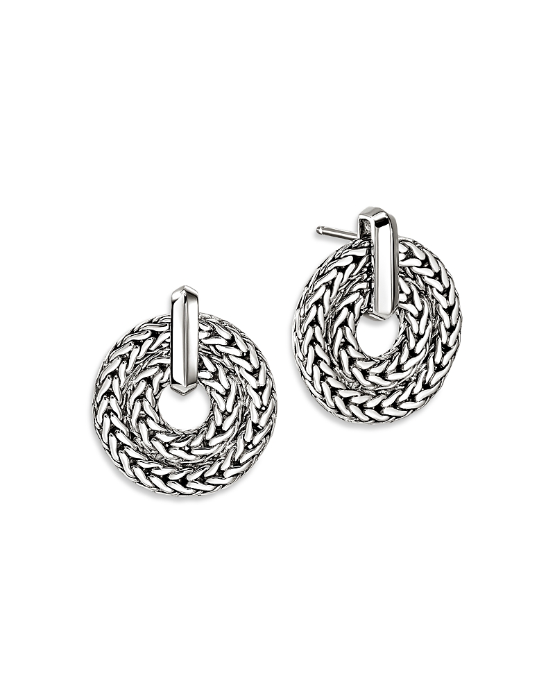 John Hardy Sterling Silver Icon Woven Circle Doorknocker Drop Earrings