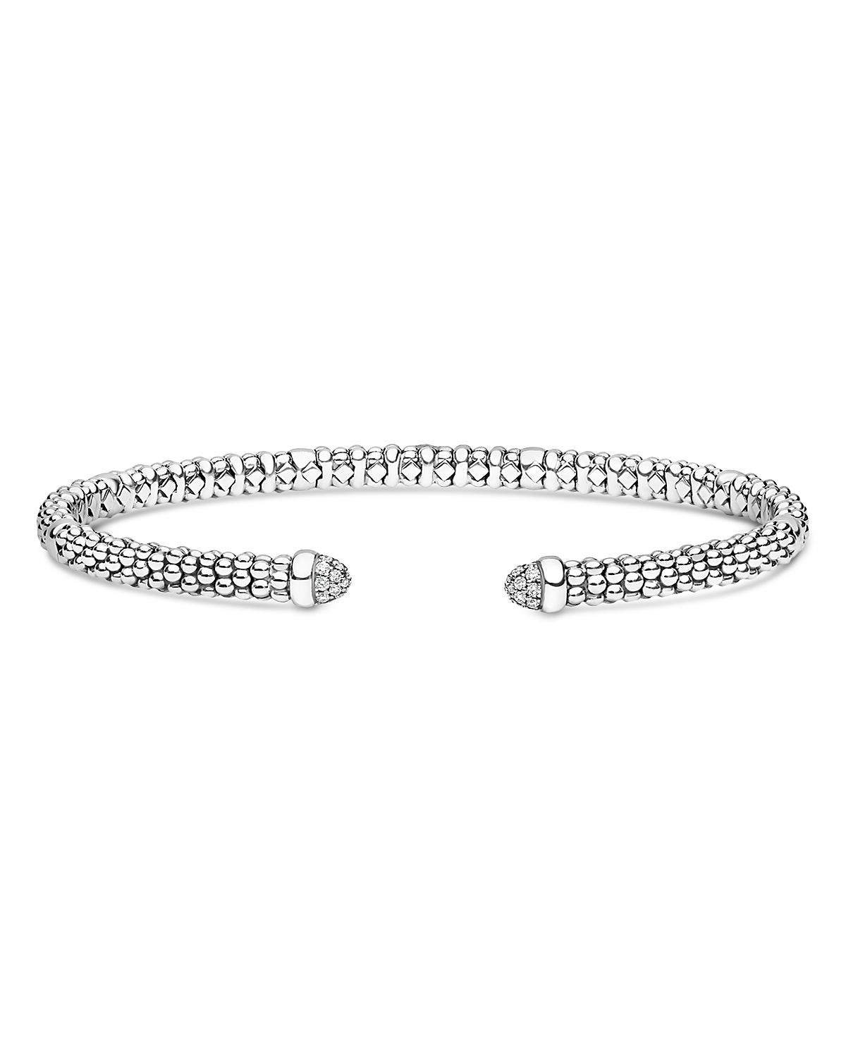 Lagos Sterling Silver Signature Caviar Diamond Bead Cuff Bracelet