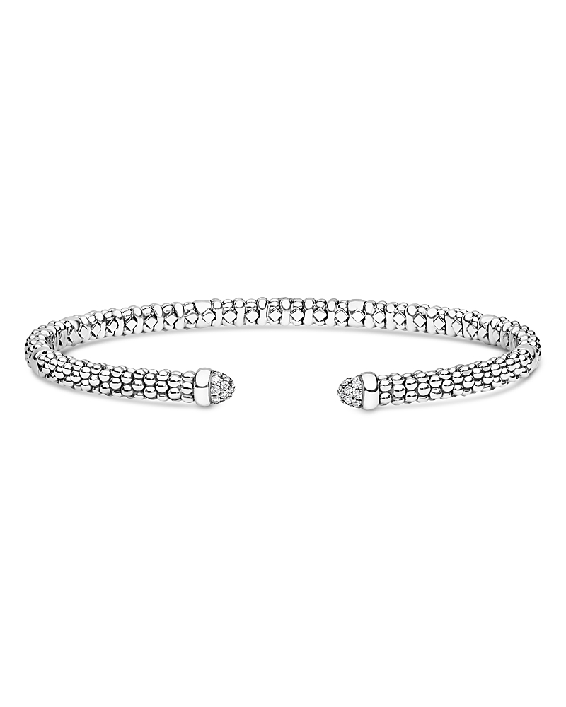 Lagos Sterling Silver Signature Caviar Diamond Bead Cuff Bracelet