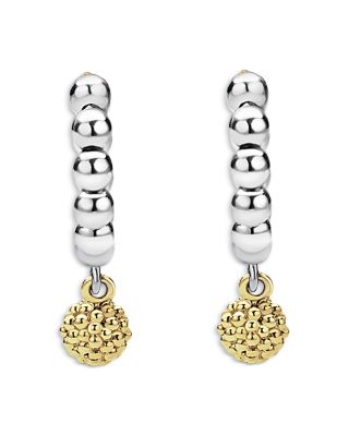 18K Yellow Gold & Sterling Silver Caviar Icon Ball Dangle Beaded Hoop Earrings