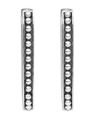 Sterling Silver Signature Caviar Beaded Linear Hoop Earrings