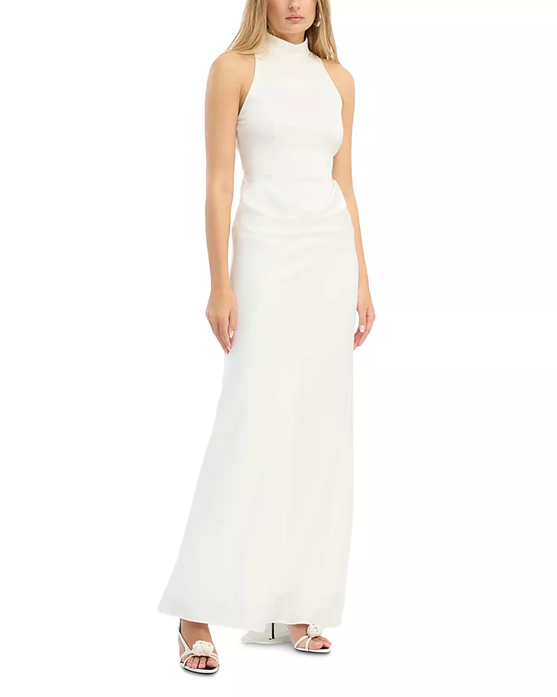 Rotate Satin Maxi Train Dress