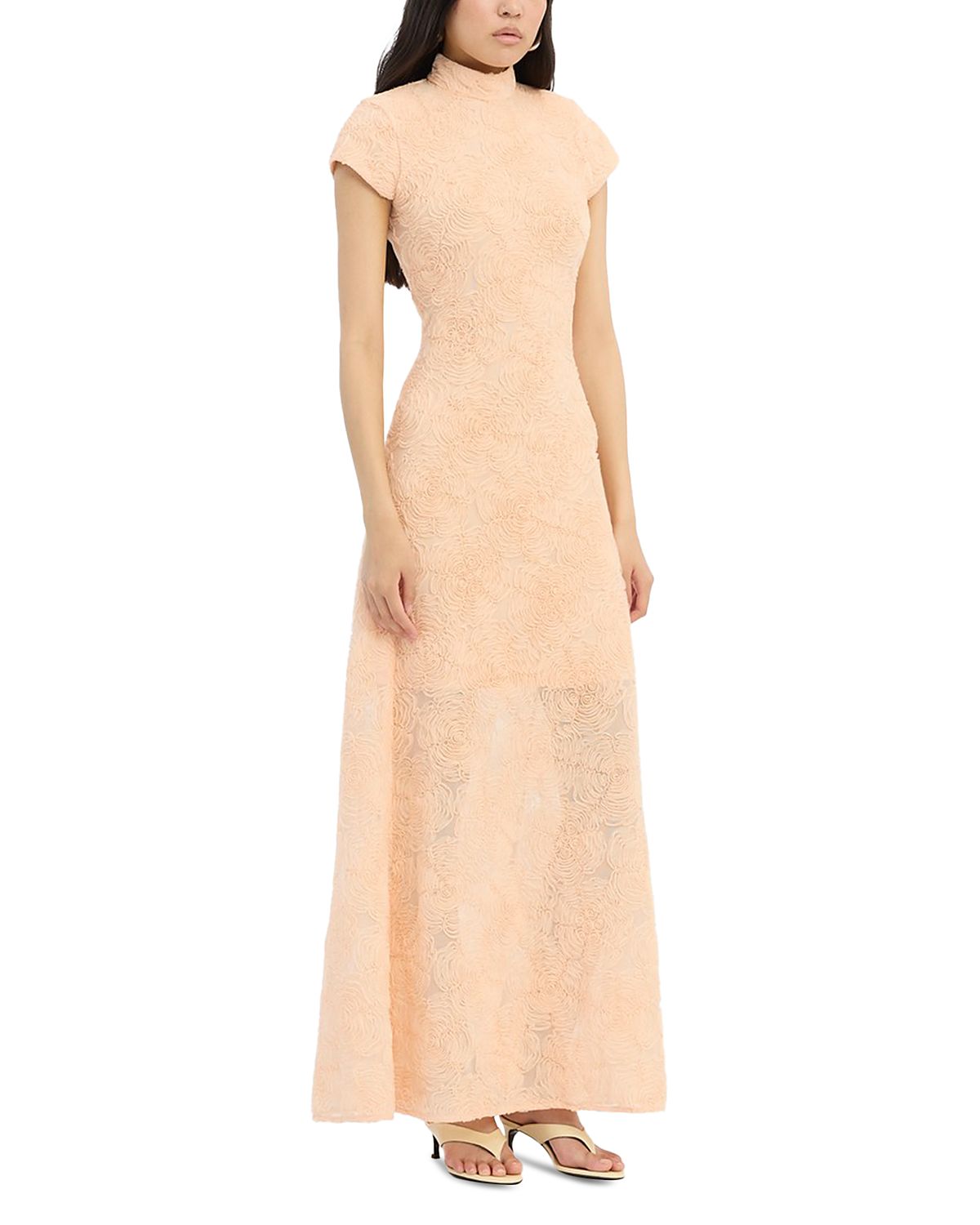 Rotate Mesh Cap Sleeve Maxi Dress