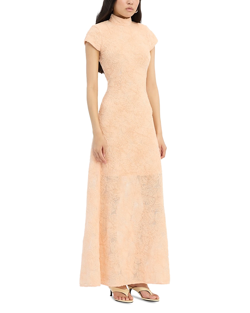 Rotate Mesh Cap Sleeve Maxi Dress