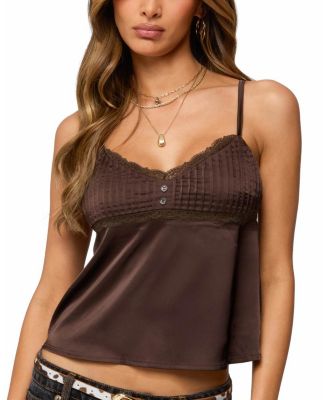 Blanca Satin Effect Lace Trim Tank Top
