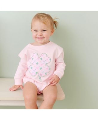 Girls' Ditsy Shamrock Patch St. Patrick's Day Long Sleeve Romper - Baby