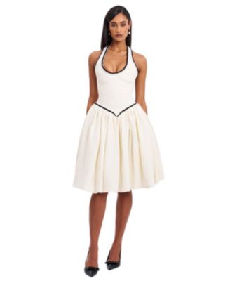  Natalie U Neck Halter Drop Waist Tweed Midi Dress