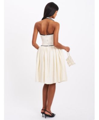  Natalie U Neck Halter Drop Waist Tweed Midi Dress