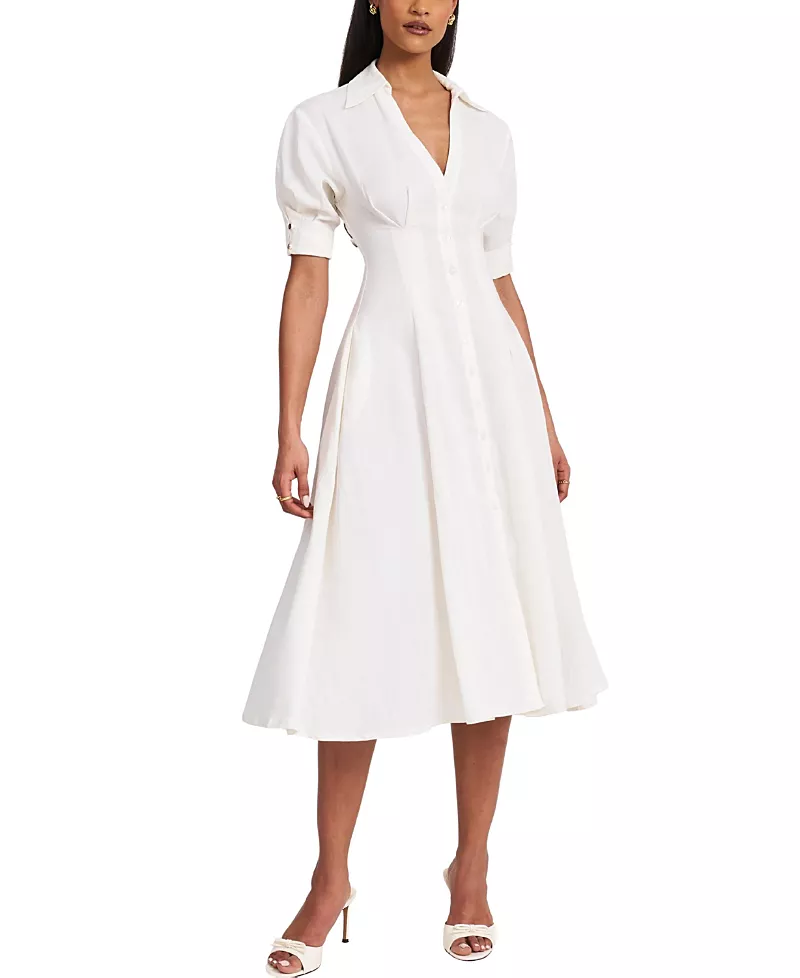 Miss Circle Palina Lyocell Pleated Midi Preppy Shirt Dress