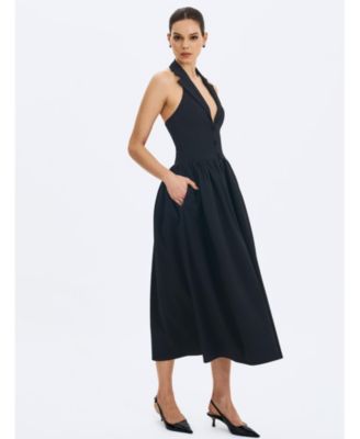  Delaney Lapel Halter Midi A-Line Dress