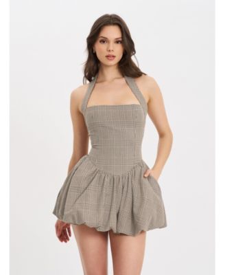  Dacia Halter Lace-up Bubble Mini Dress