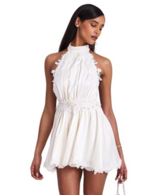  Idalia Beaded Lace Trim Backless Halter Mini Dress