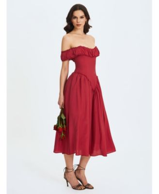  Xavy Drop Waist Off-Shoulder Corset Midi Dress