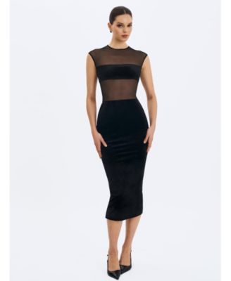  Quielle Mesh and Velvet Midi Bodycon Dress