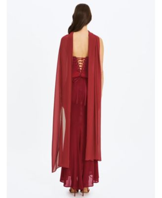  Giselle Peplum Mermaid Gown with Chiffon Scarf