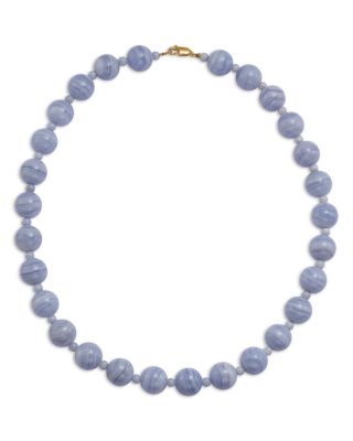 Blue Lace Agate Beaded Necklace in 14K Yellow Gold, 18" 