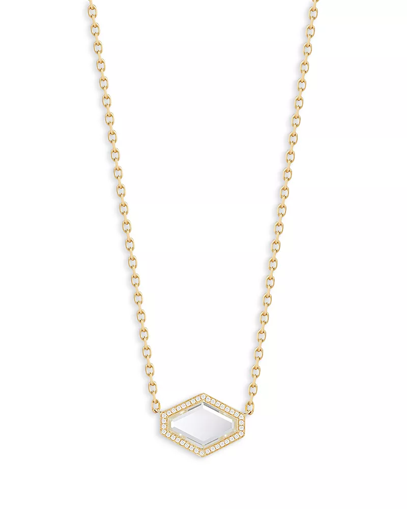 Walters Faith 18K Yellow Gold Diamond & Rock Crystal Bell Hexagon Pendant Necklace, 16