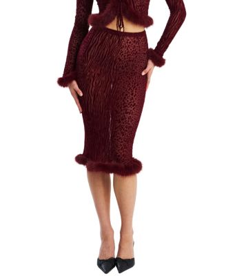 Halia Animal Print Burnout Velvet Faux Fur Trim Skirt