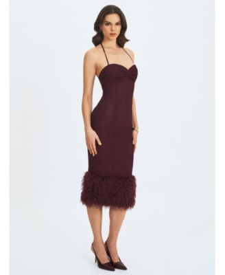 Pluma Halter Faux-Fur Trimmed Midi Dress
