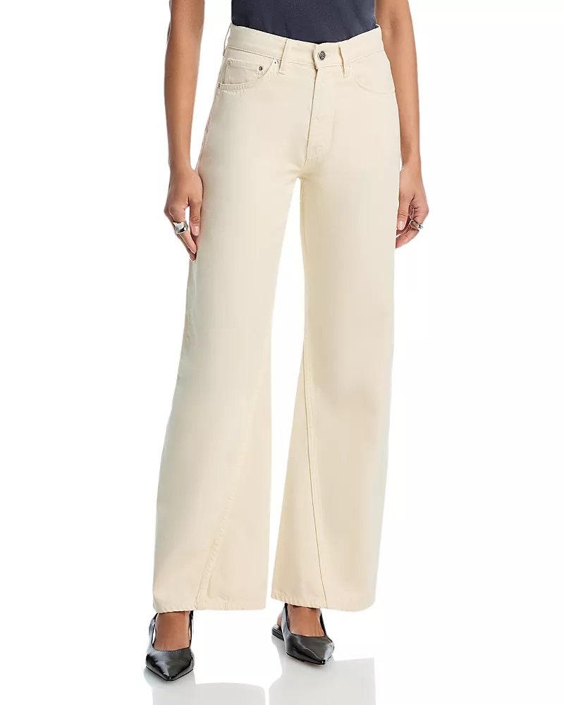 Anine Bing High Rise Baggy Wide Leg Jeans in Ecru