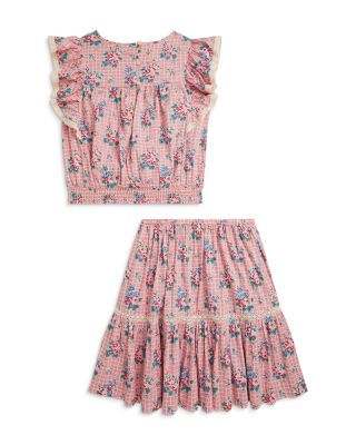 Girls' Floral Slub Cotton Top & Skirt Set - Big Kid