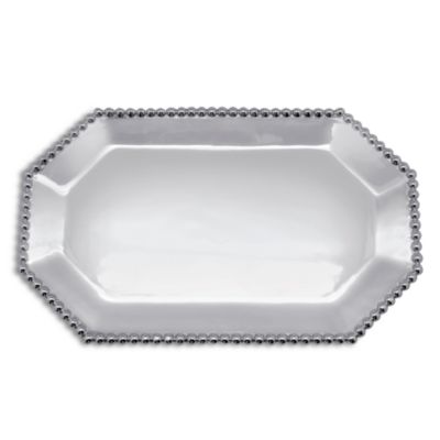 Pearled Silver Tone Rectangular Tray