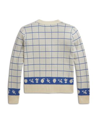 Girls' Windowpane Cotton V-Neck Cardigan - Big Kid